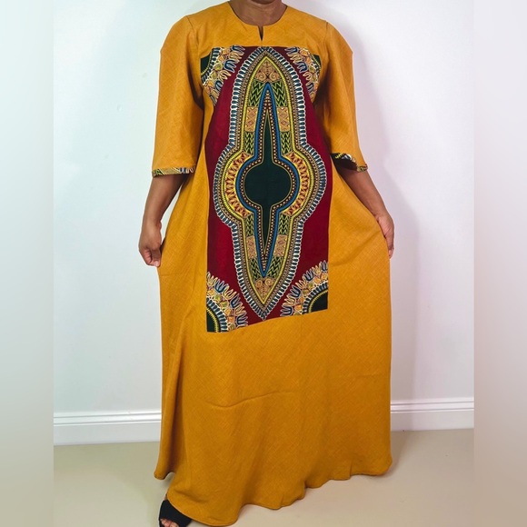 Handmade Burnt Orange Dashiki Detail Maxi Dress - Picture 5 of 10